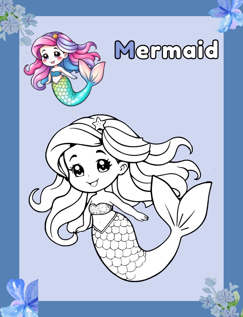 little mermaid printable coloring page for kids